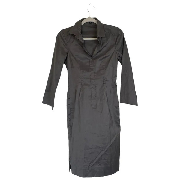 HUGO BOSS Deonne Dress Gray Silver Size 2 Collared Workwear Career Business - Picture 1 of 7